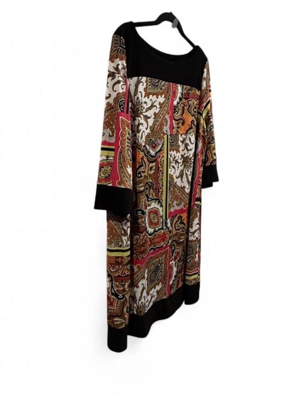Emma & Michele Multicolor Paisley Midi Dress with Black Trim - Picture 2 of 6
